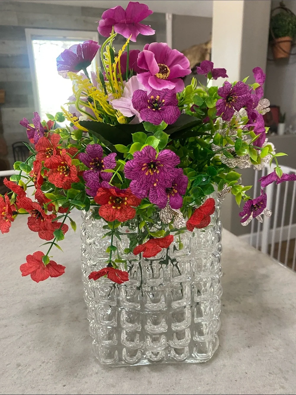 Crate and Barrel Gridlock Clear Bubble Vase, Square 7.5